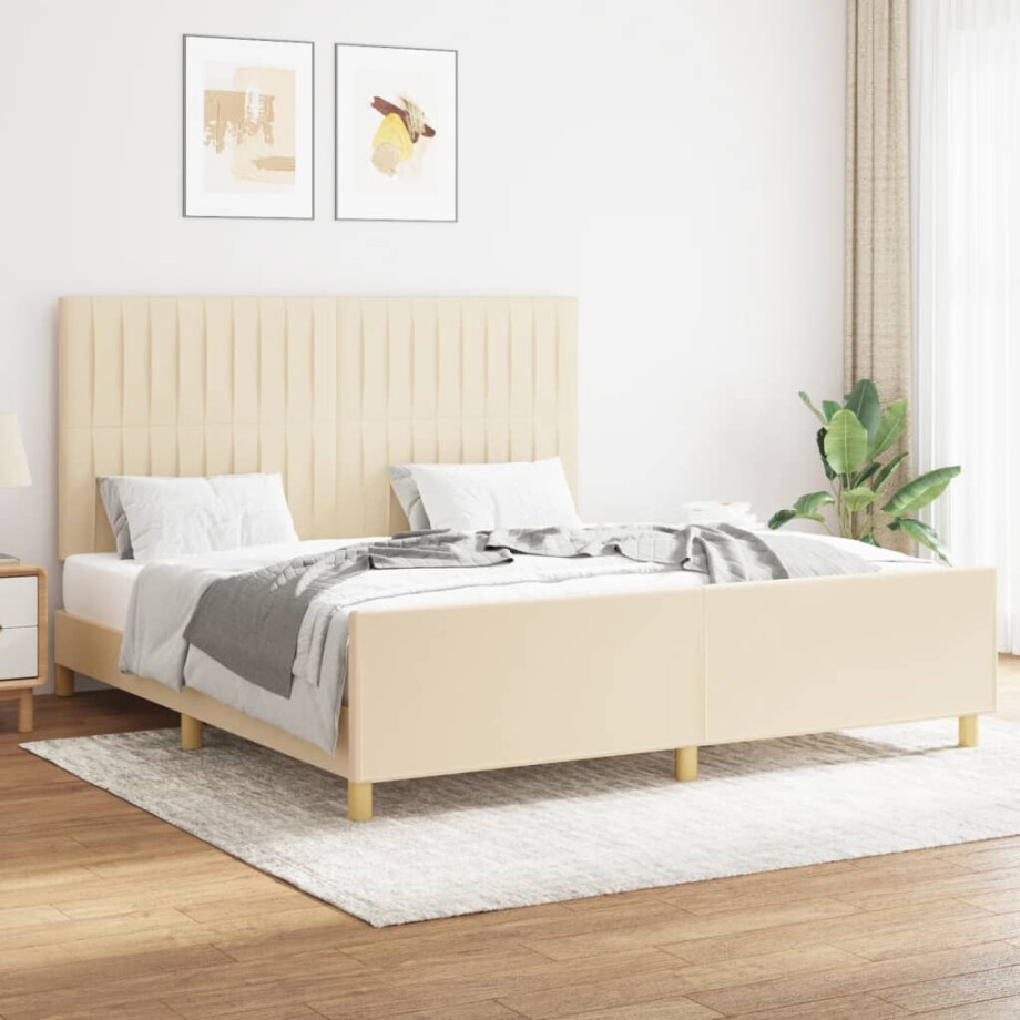 vidaXL Bedframe zonder matras stof crèmekleurig 160x200 cm vidaXL Bedframe zonder matras stof crèmekleurig 160x200 cm afbeelding 1