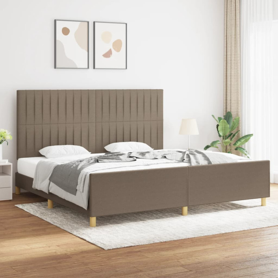 vidaXL Bedframe met hoofdeinde stof taupe 200x200 cm afbeelding 1