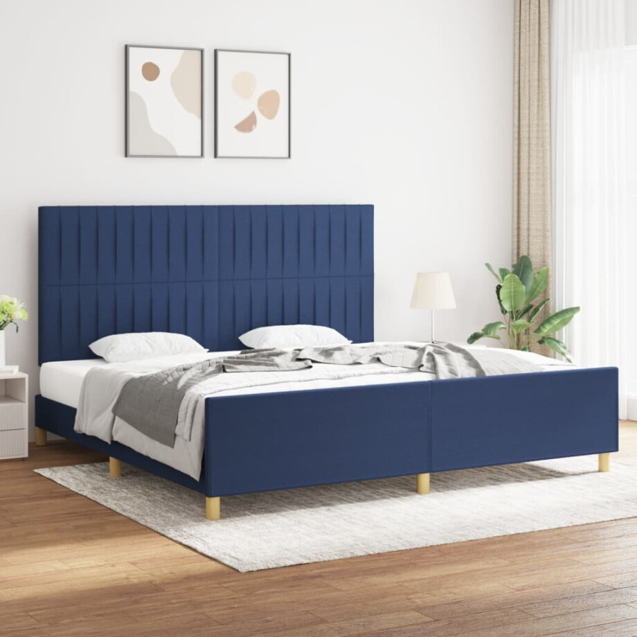 vidaXL Bedframe zonder matras stof blauw 200x200 cm afbeelding 1
