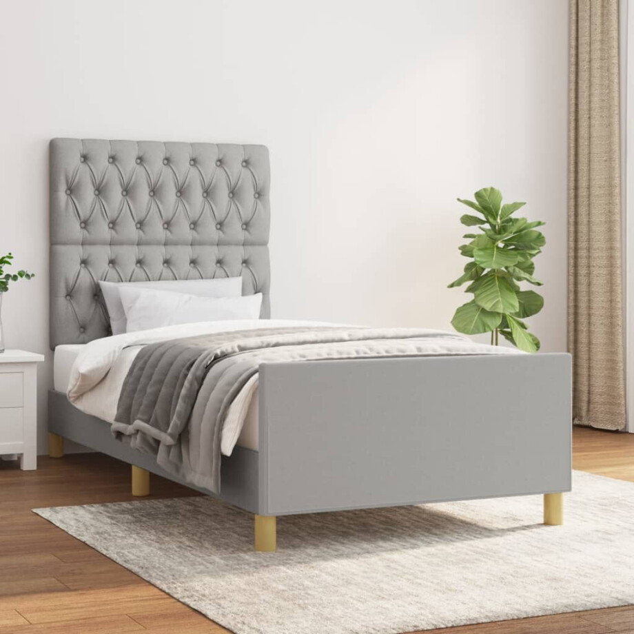vidaXL Bedframe zonder matras 90x200 cm stof lichtgrijs afbeelding 1