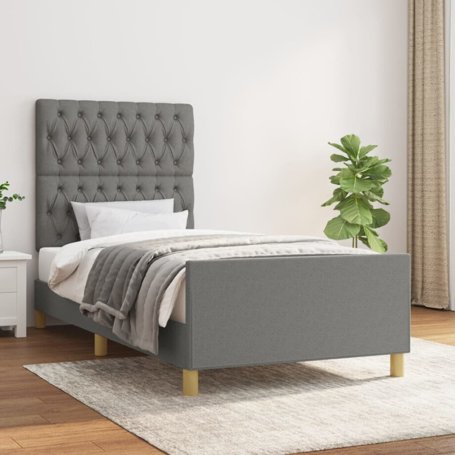 vidaXL Bedframe zonder matras 90x200 cm stof donkergrijs vidaXL Bedframe zonder matras 90x200 cm stof donkergrijs afbeelding 1