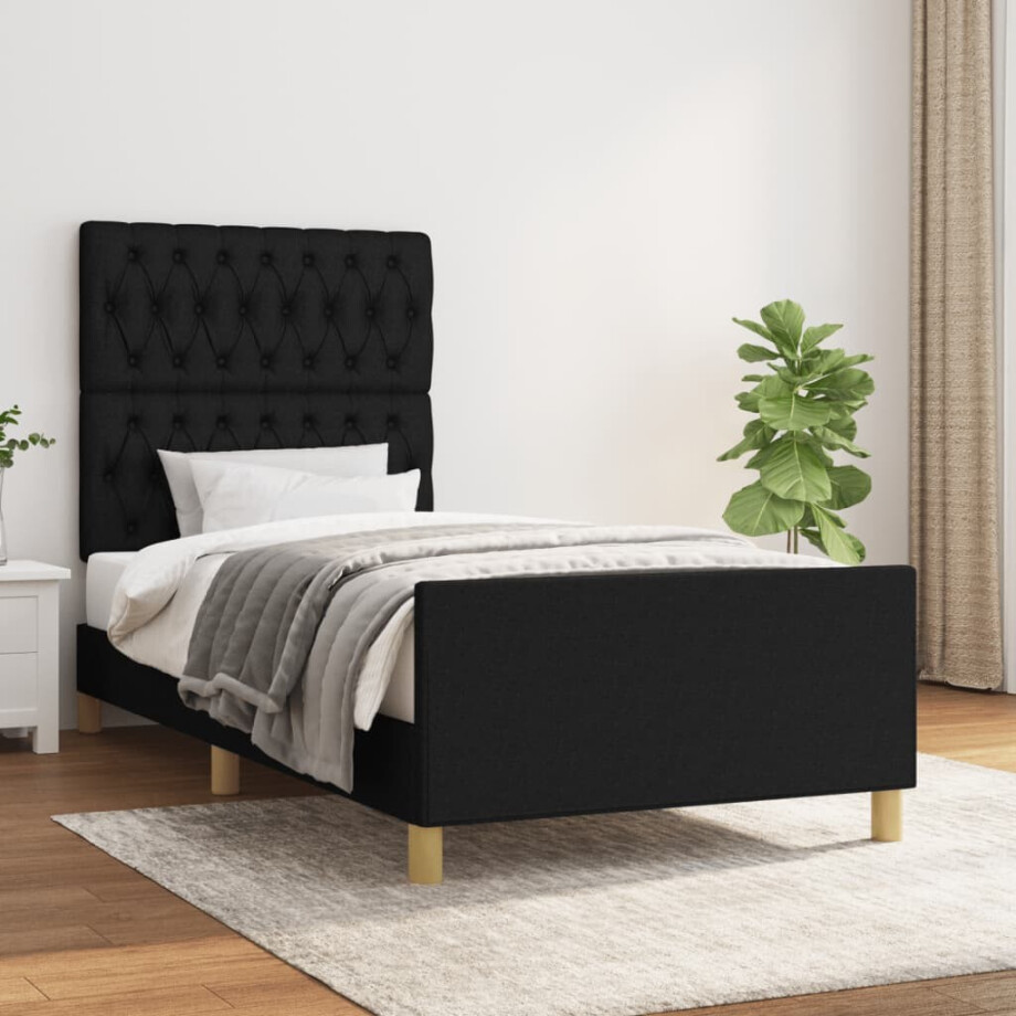 vidaXL Bedframe zonder matras 90x200 cm stof zwart afbeelding 1