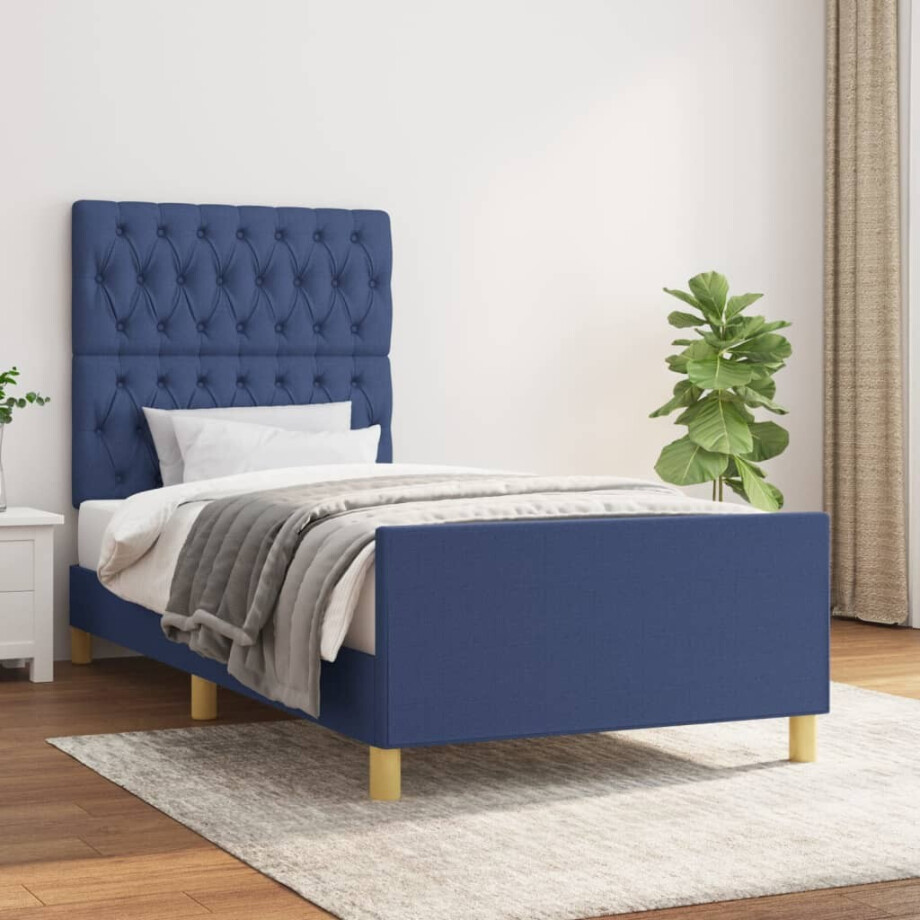 vidaXL Bedframe zonder matras 90x200 cm stof blauw afbeelding 1