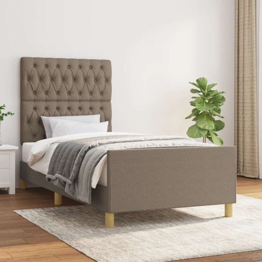 vidaXL Bedframe zonder matras 100x200 cm stof taupe afbeelding 1