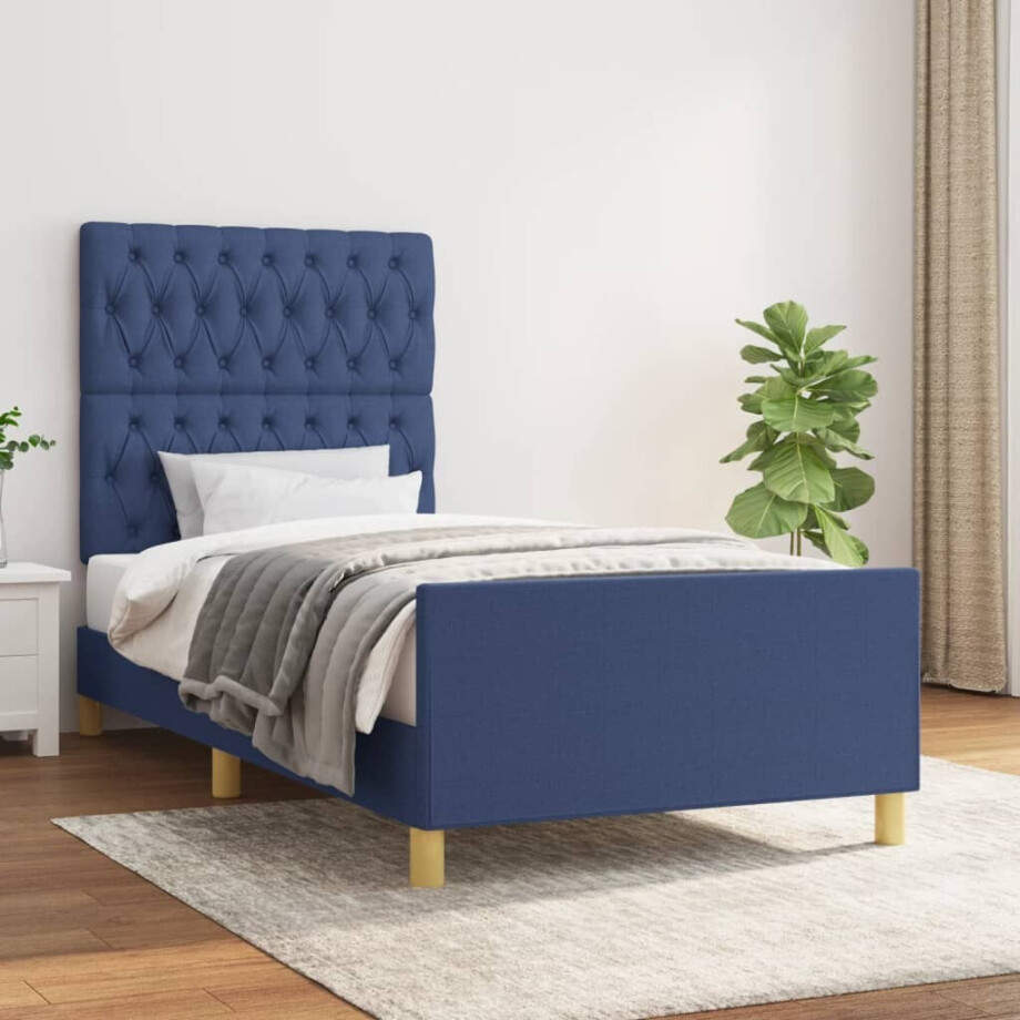 vidaXL Bedframe zonder matras 100x200 cm stof blauw afbeelding 1