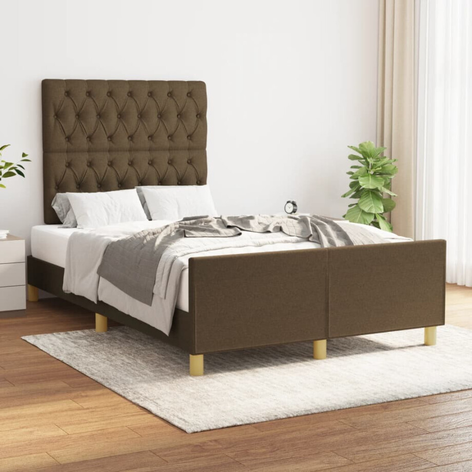 vidaXL Bedframe zonder matras 120x200 cm stof donkerbruin afbeelding 1