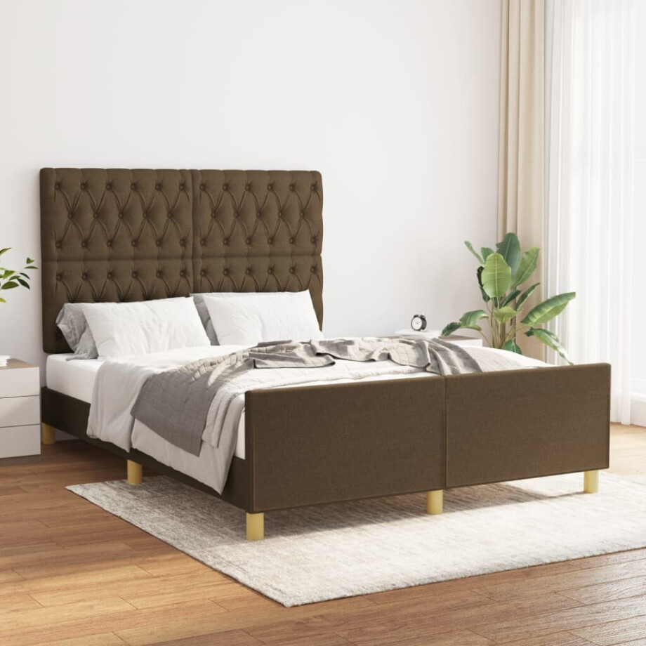 vidaXL Bedframe zonder matras stof donkerbruin 140x200 cm afbeelding 1