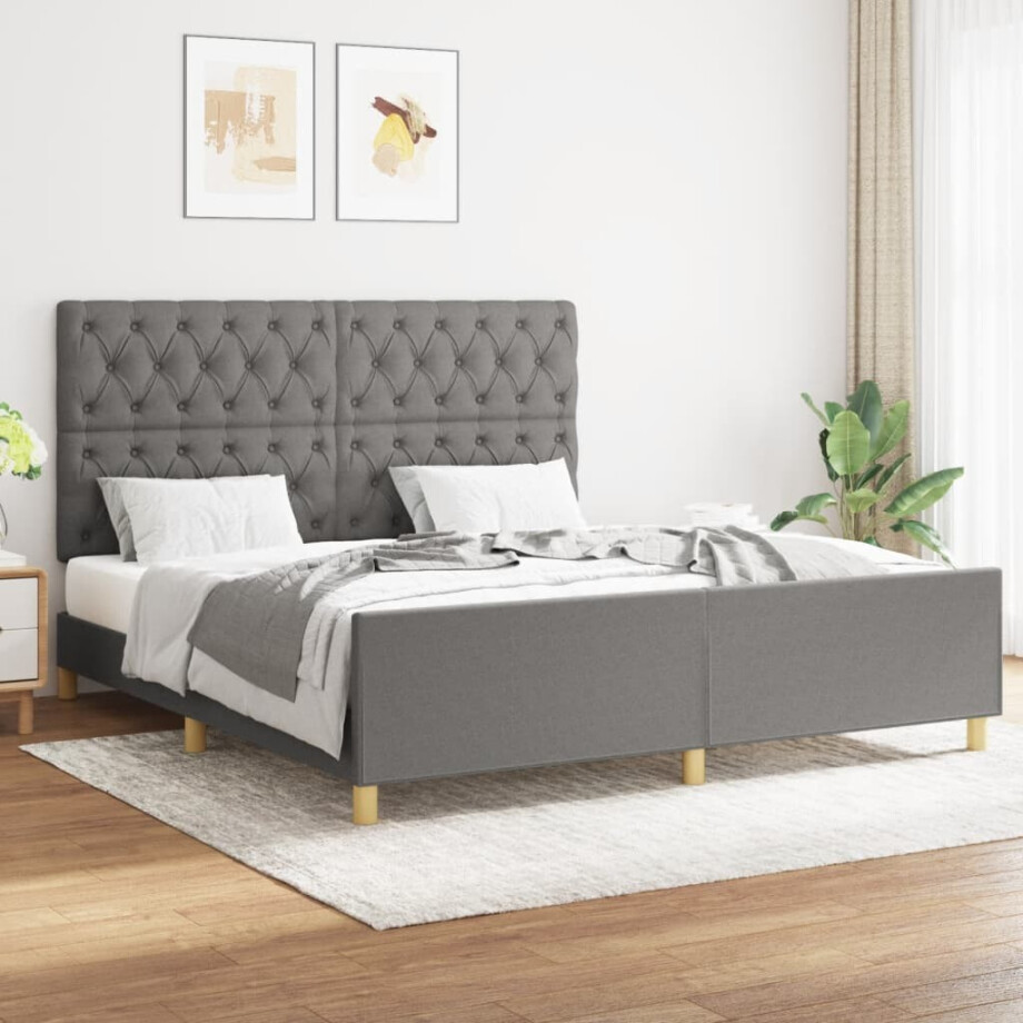 vidaXL Bedframe zonder matras stof donkergrijs 160x200 cm afbeelding 1