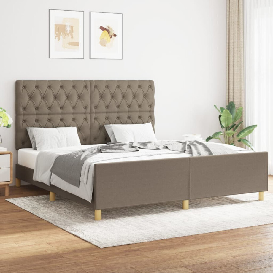 vidaXL Bedframe zonder matras stof taupe 160x200 cm afbeelding 1