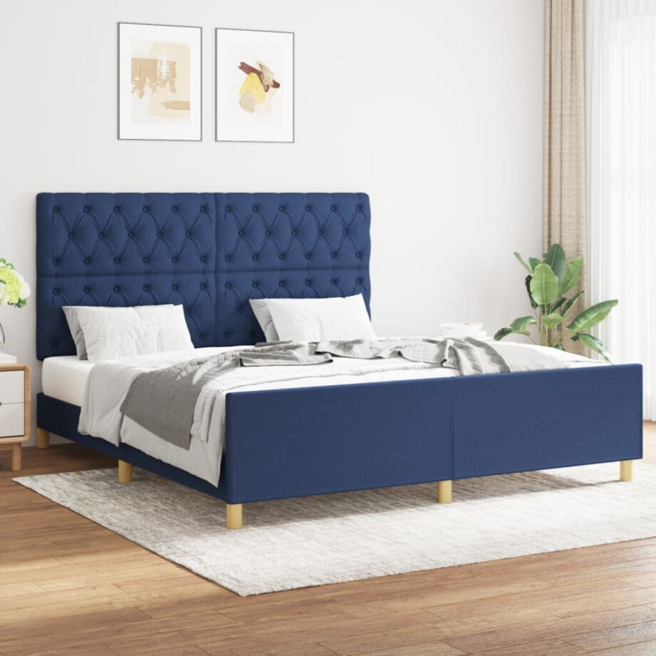 vidaXL Bedframe zonder matras stof blauw 160x200 cm afbeelding 1