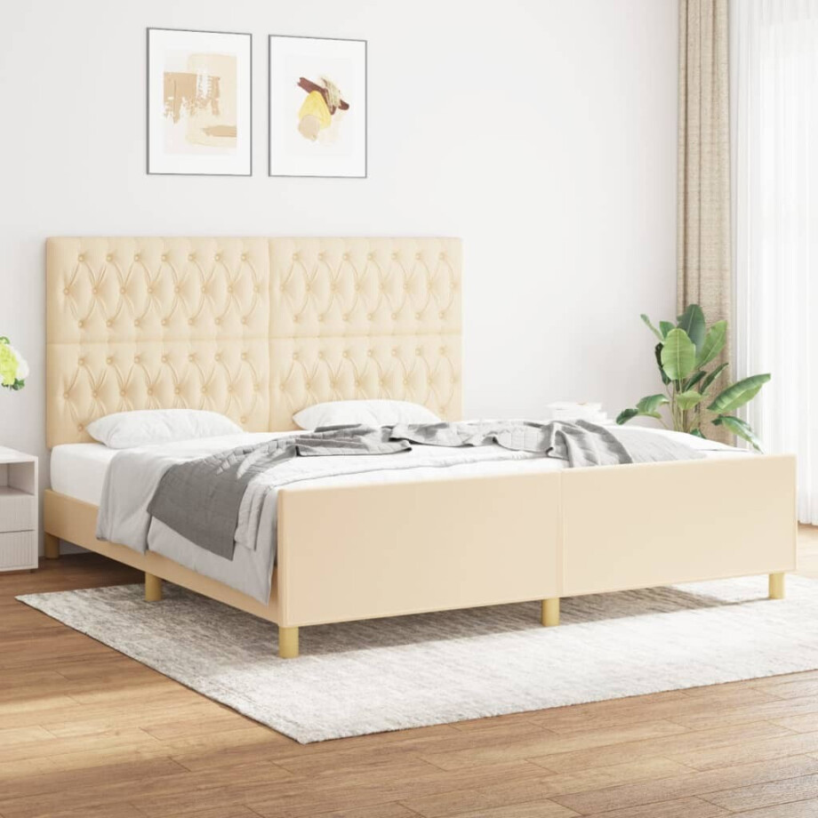 vidaXL Bedframe zonder matras stof crèmekleurig 180x200 cm vidaXL Bedframe zonder matras stof crèmekleurig 180x200 cm afbeelding 1