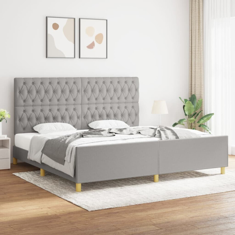 vidaXL Bedframe met hoofdeinde stof lichtgrijs 200x200 cm vidaXL Bedframe met hoofdeinde stof lichtgrijs 200x200 cm afbeelding 1