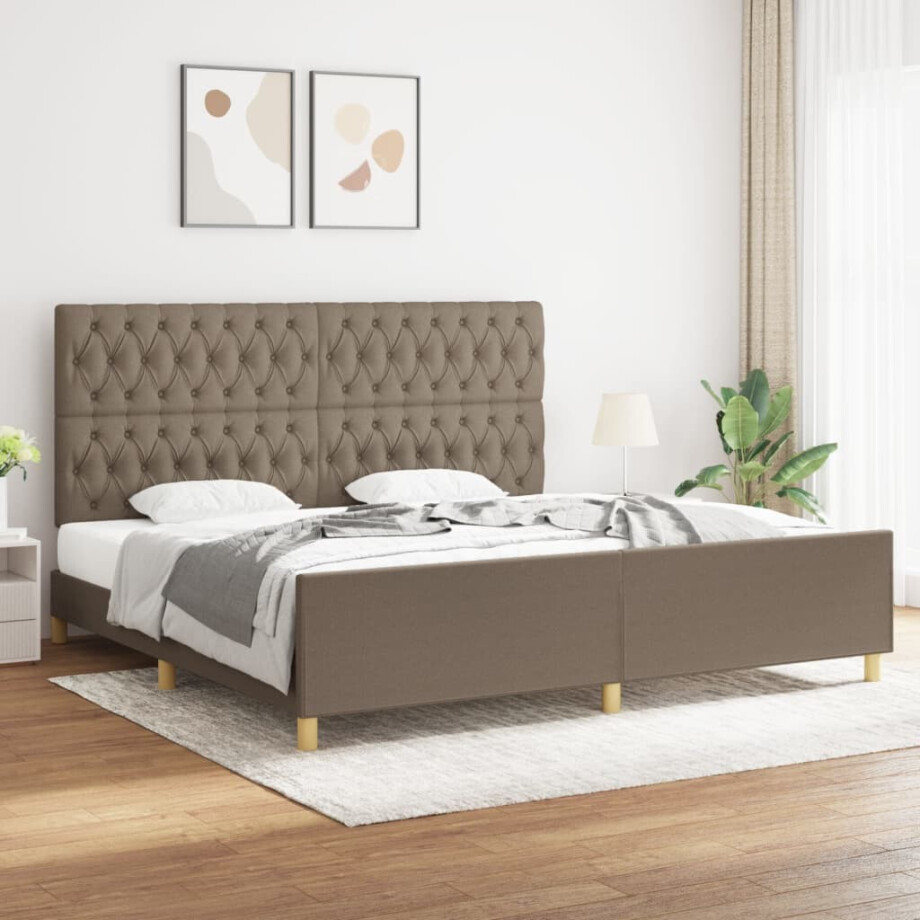 vidaXL Bedframe met hoofdeinde stof taupe 200x200 cm afbeelding 1