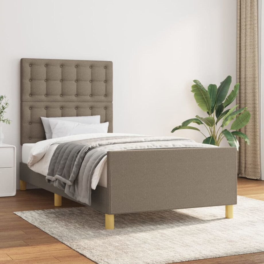 vidaXL Bedframe met hoofdeinde stof taupe 80x200 cm afbeelding 1