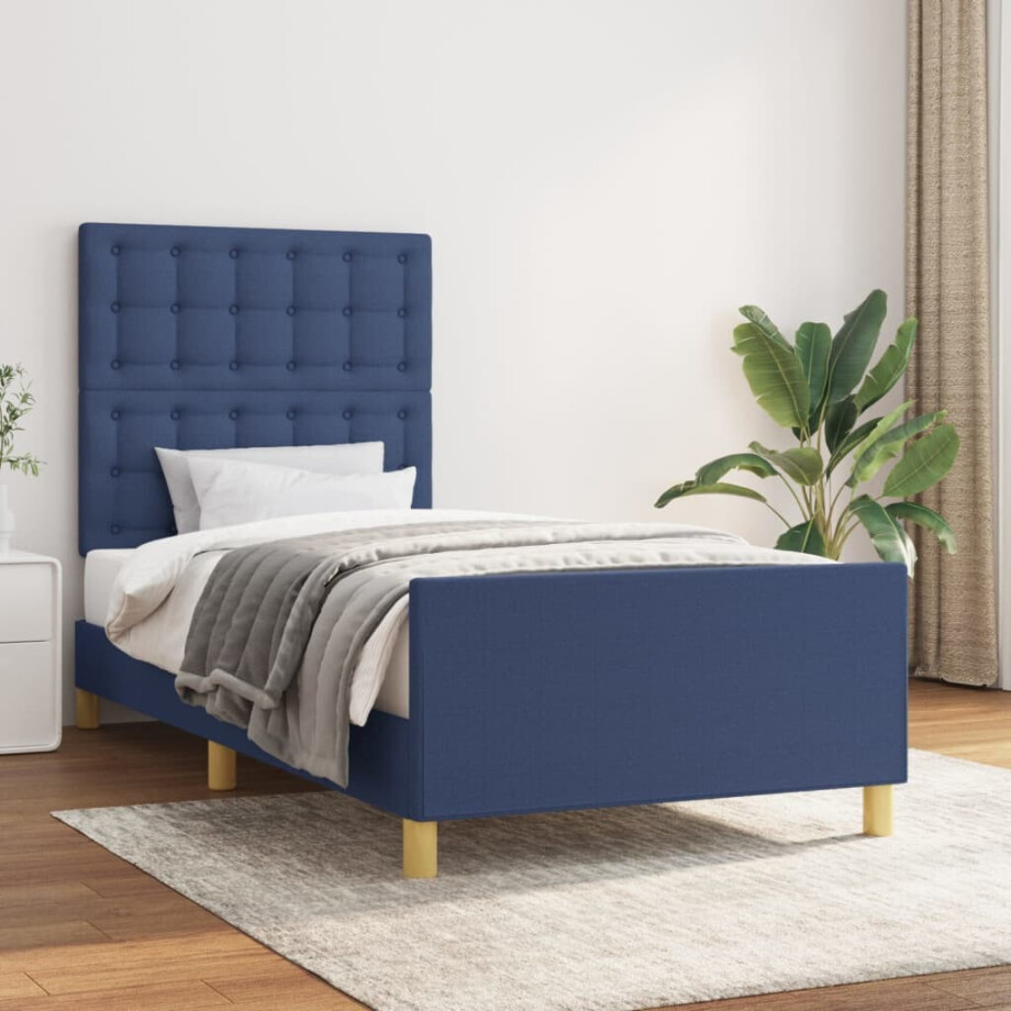 vidaXL Bedframe met hoofdbord stof blauw 80x200 cm vidaXL Bedframe met hoofdbord stof blauw 80x200 cm afbeelding 1