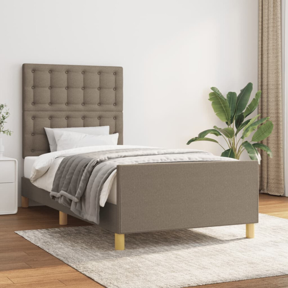 vidaXL Bedframe met hoofdeinde stof taupe 90x190 cm afbeelding 1
