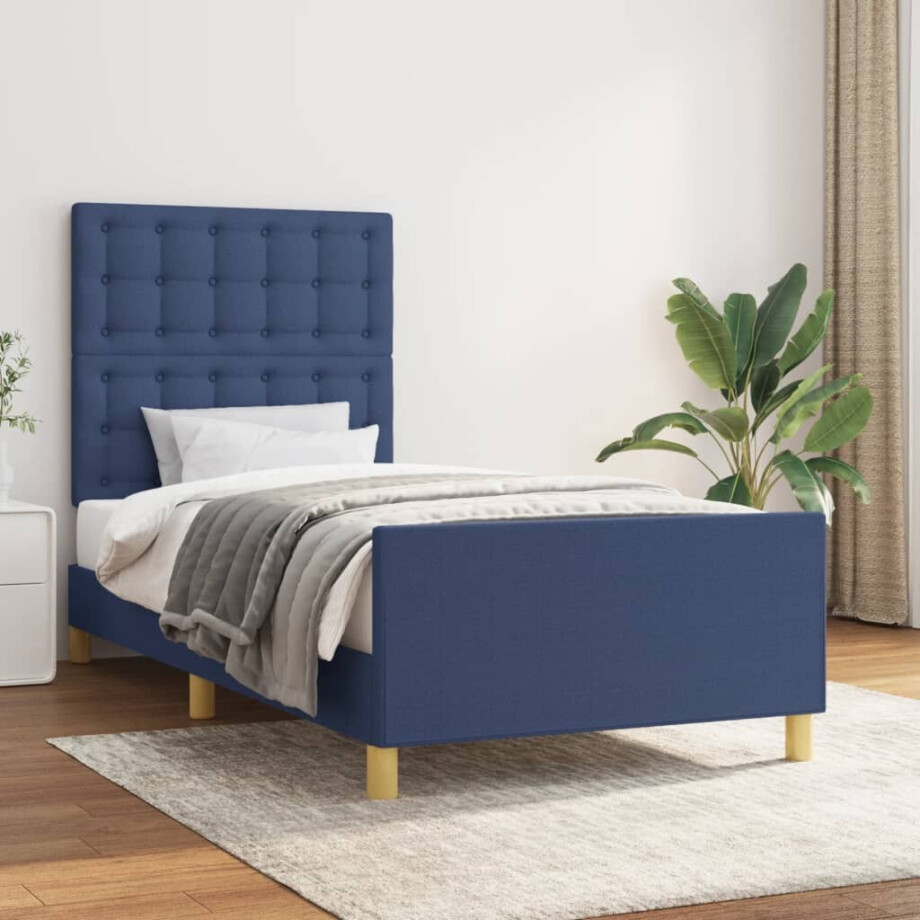 vidaXL Bedframe zonder matras 100x200 cm stof blauw afbeelding 1