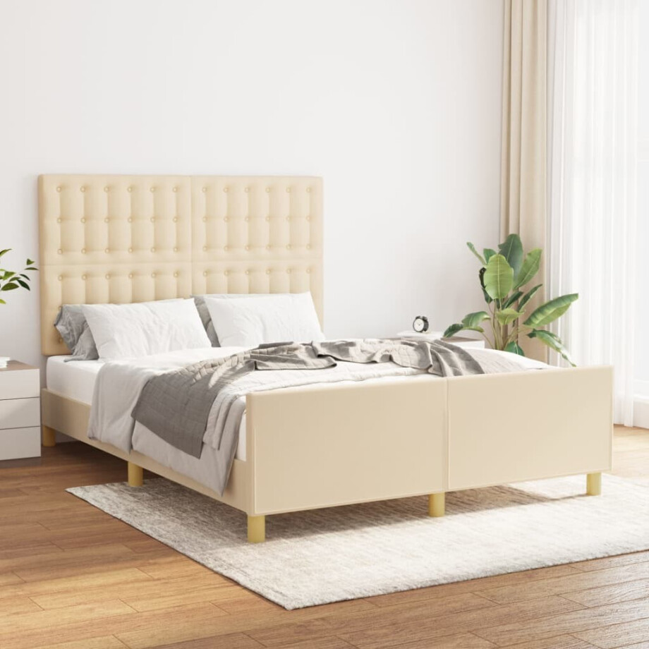 vidaXL Bedframe zonder matras stof crèmekleurig 140x190 cm afbeelding 1