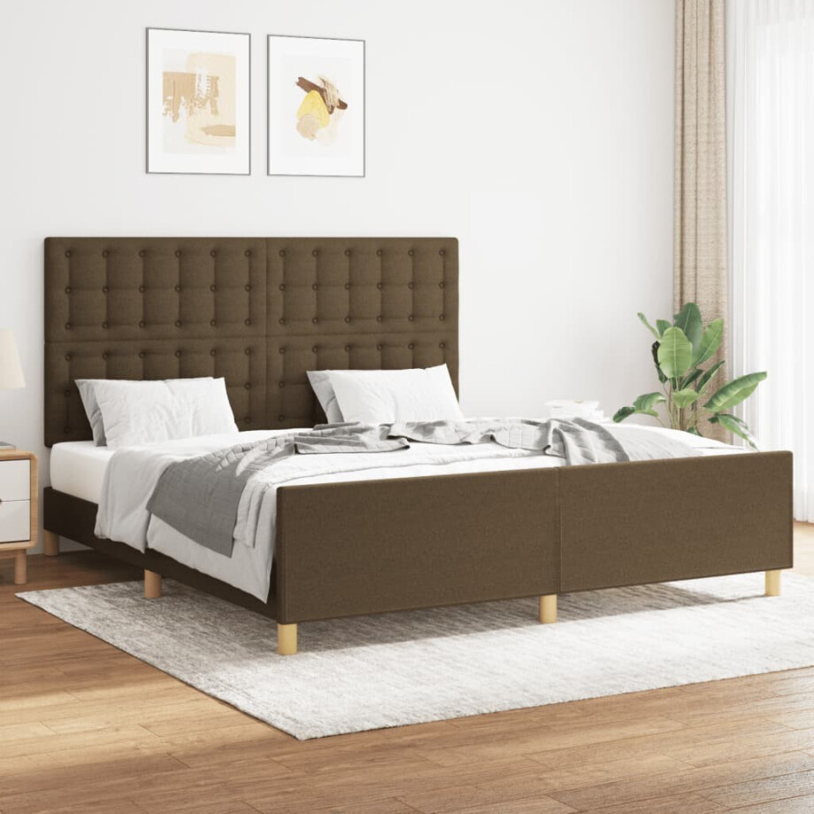 vidaXL Bedframe zonder matras stof donkerbruin 160x200 cm afbeelding 1