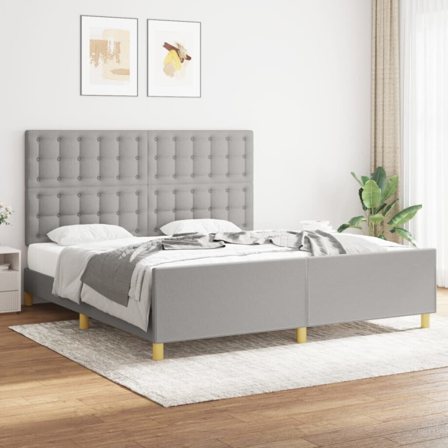 vidaXL Bedframe met hoofdeinde stof lichtgrijs 180x200 cm afbeelding 1