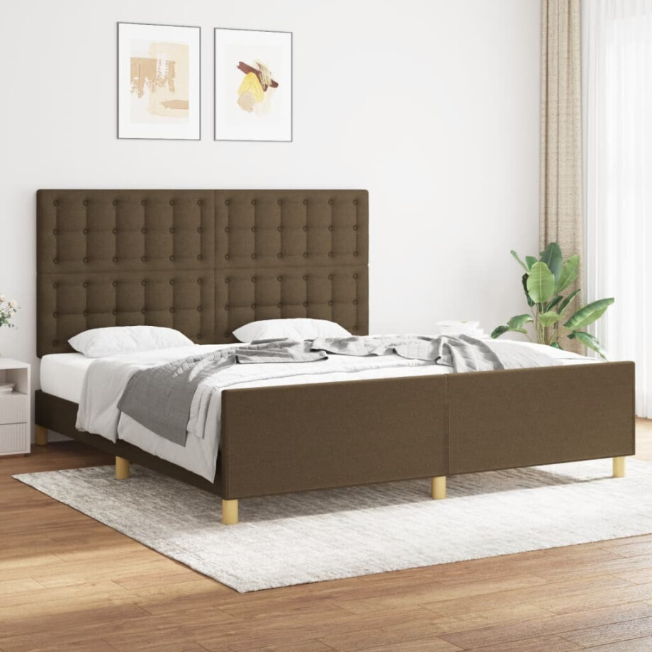 vidaXL Bedframe met hoofdeinde stof donkerbruin 180x200 cm vidaXL Bedframe met hoofdeinde stof donkerbruin 180x200 cm afbeelding 1