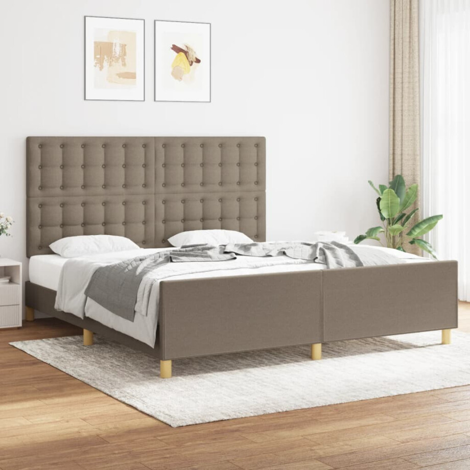 vidaXL Bedframe met hoofdeinde stof taupe 180x200 cm afbeelding 1