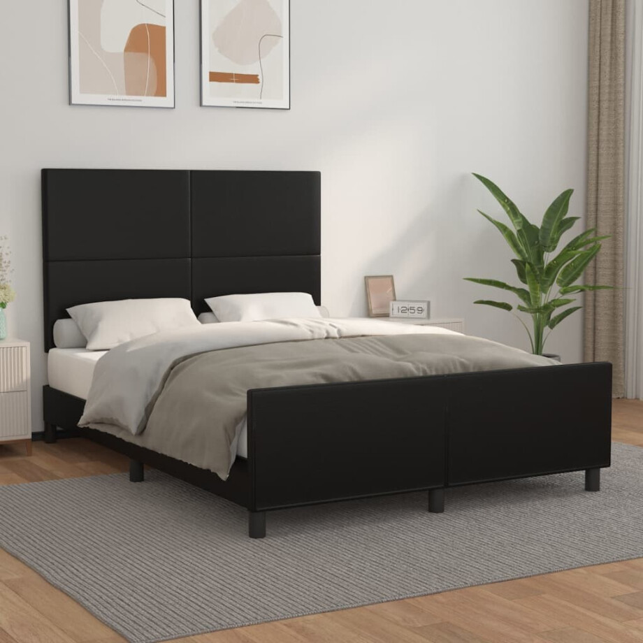 vidaXL Bedframe met hoofdeind kunstleer zwart 140x190 cm afbeelding 1