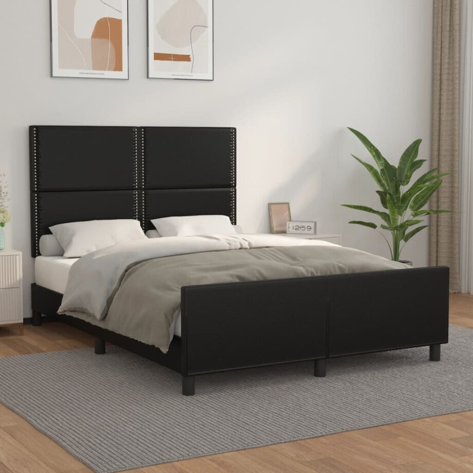 vidaXL Bedframe met hoofdeind kunstleer zwart 140x190 cm vidaXL Bedframe met hoofdeind kunstleer zwart 140x190 cm afbeelding 1