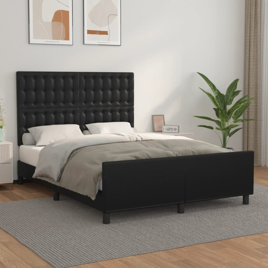 vidaXL Bedframe met hoofdeind kunstleer zwart 140x190 cm afbeelding 1
