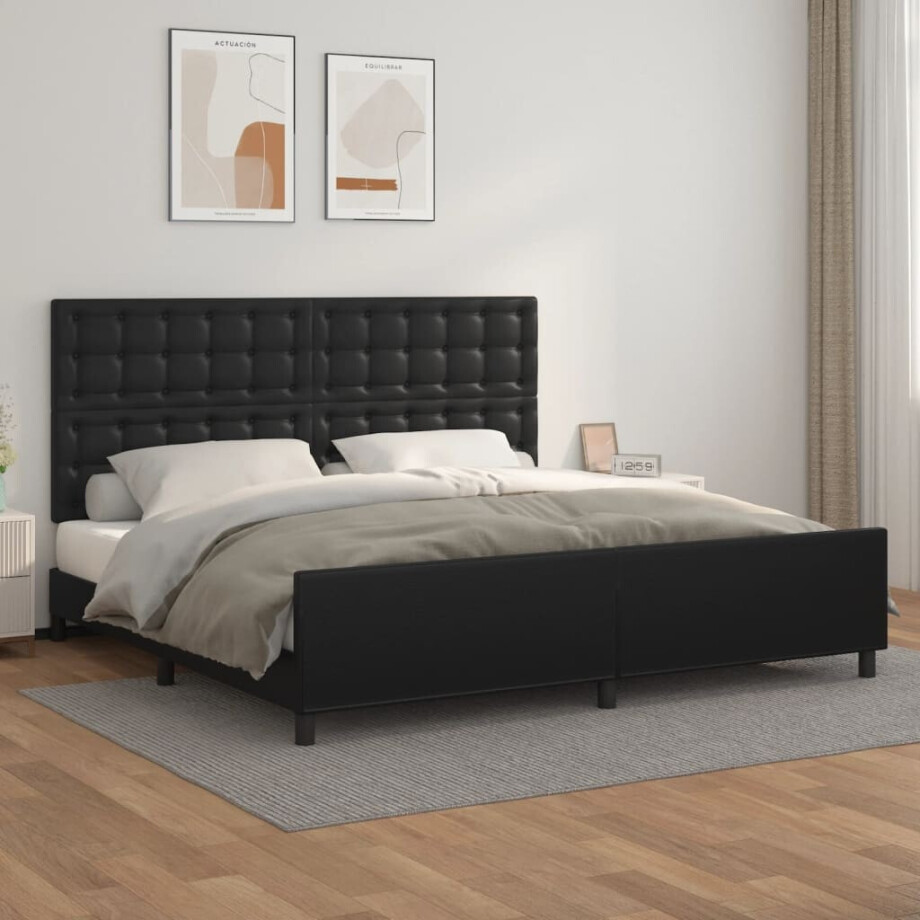 vidaXL Bedframe met hoofdeinde kunstleer zwart 200x200 cm vidaXL Bedframe met hoofdeinde kunstleer zwart 200x200 cm afbeelding 1