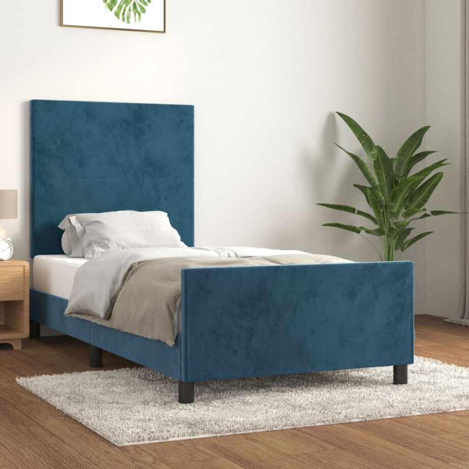 vidaXL Bedframe zonder matras 90x200 cm fluweel donkerblauw afbeelding 1