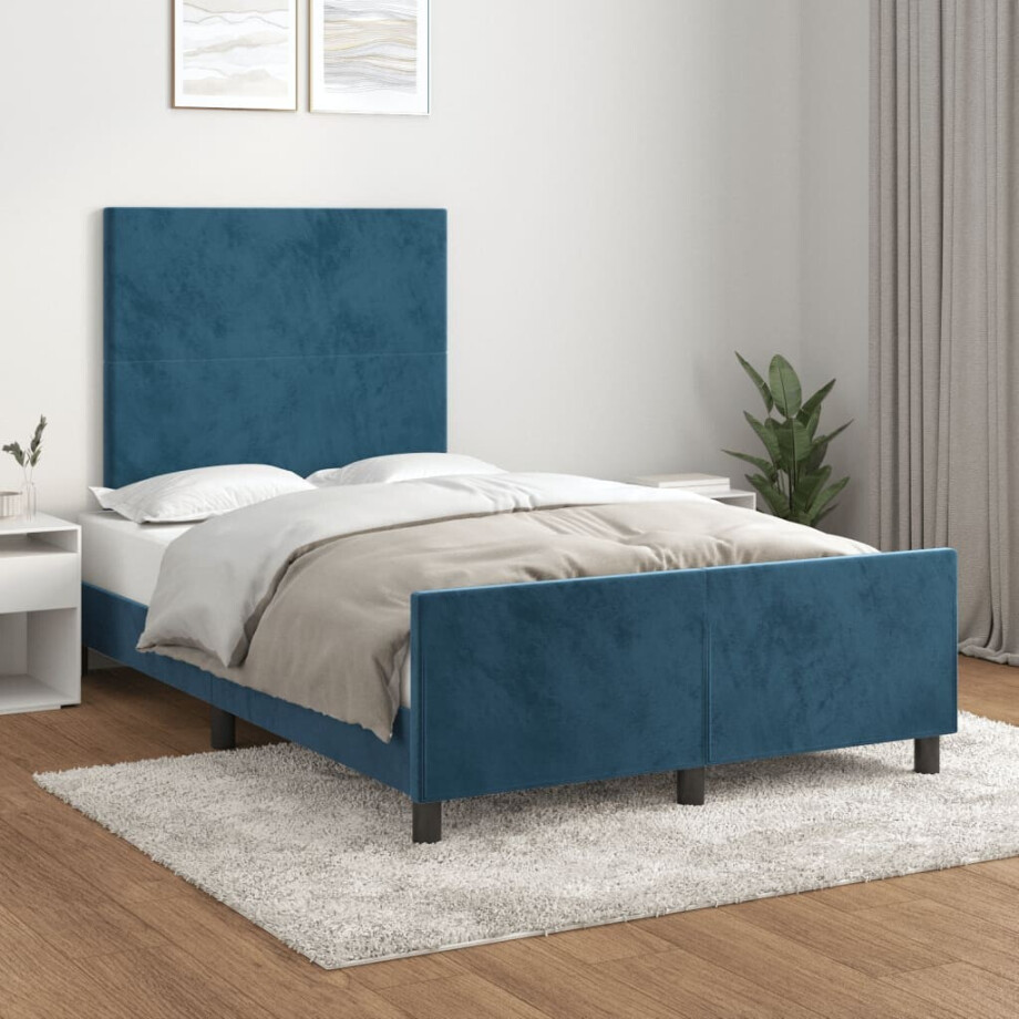 vidaXL Bedframe zonder matras 120x200 cm fluweel donkerblauw afbeelding 1