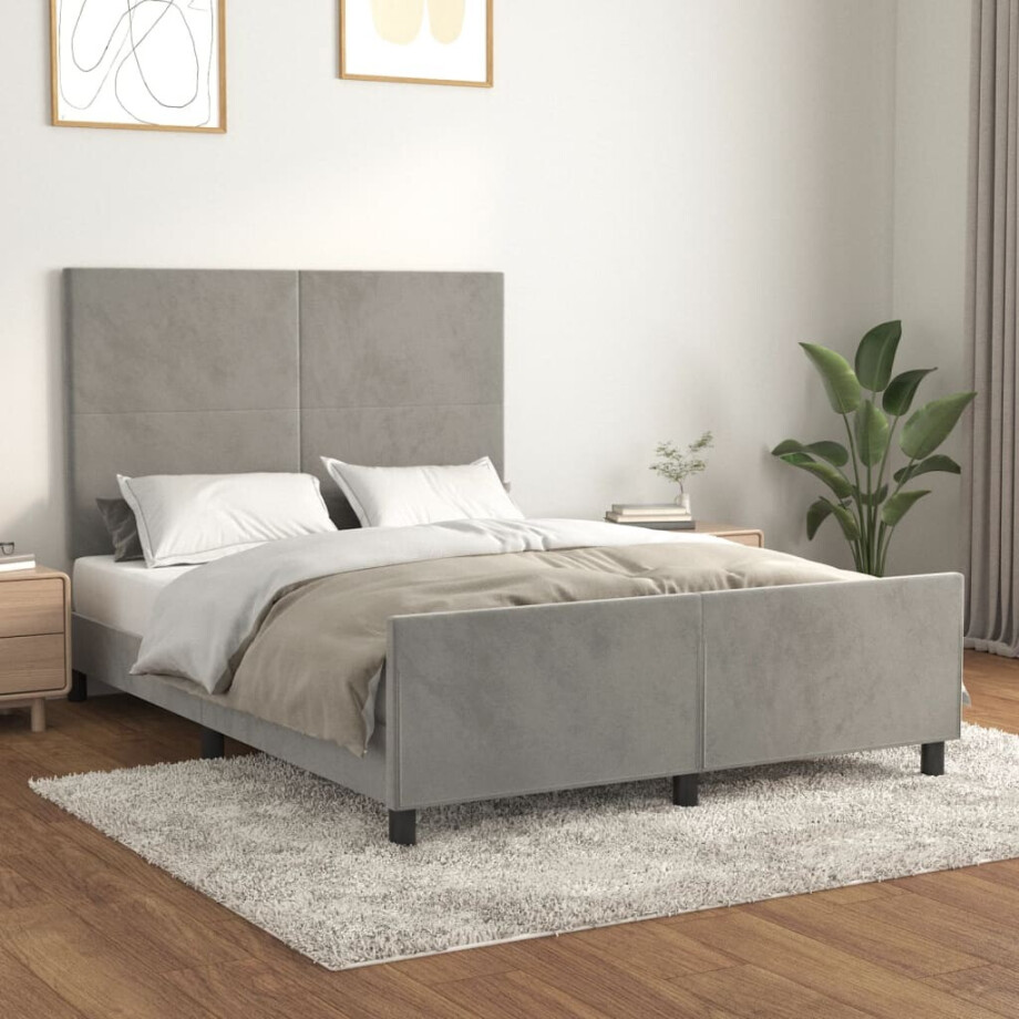 vidaXL Bedframe zonder matras 140x190 cm fluweel lichtgrijs afbeelding 1