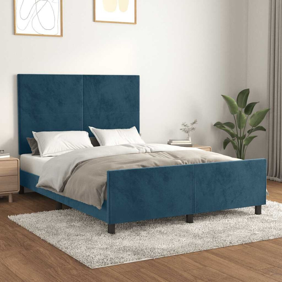 vidaXL Bedframe zonder matras 140x200 cm fluweel donkerblauw vidaXL Bedframe zonder matras 140x200 cm fluweel donkerblauw afbeelding 1