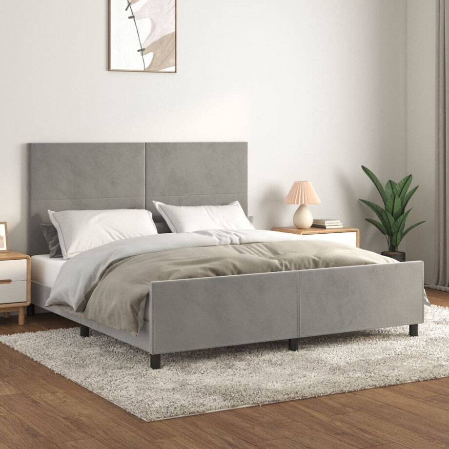 vidaXL Bedframe met hoofdeinde fluweel lichtgrijs 180x200 cm afbeelding 1