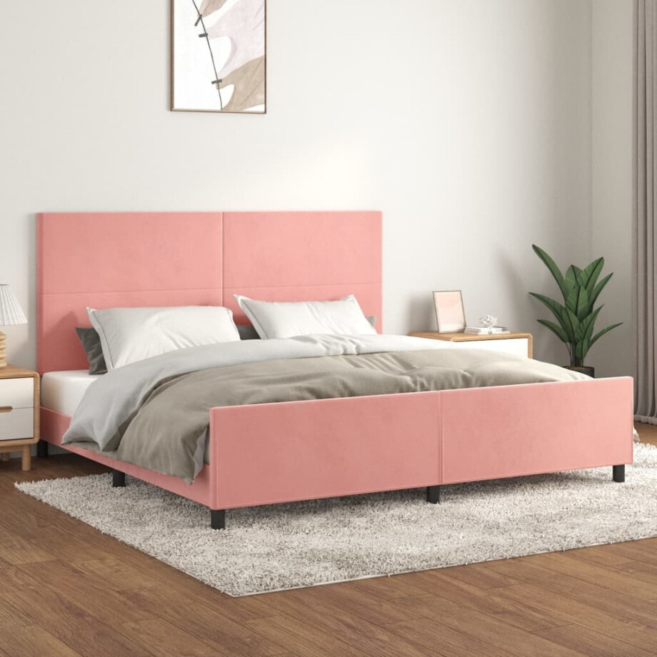 vidaXL Bedframe met hoofdeinde fluweel roze 200x200 cm vidaXL Bedframe met hoofdeinde fluweel roze 200x200 cm afbeelding 1
