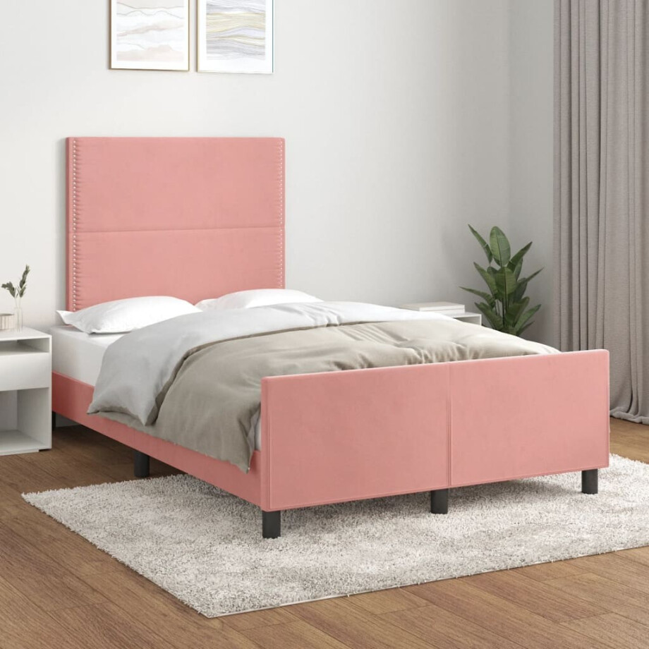 vidaXL Bedframe met hoofdeinde fluweel roze 120x200 cm afbeelding 1