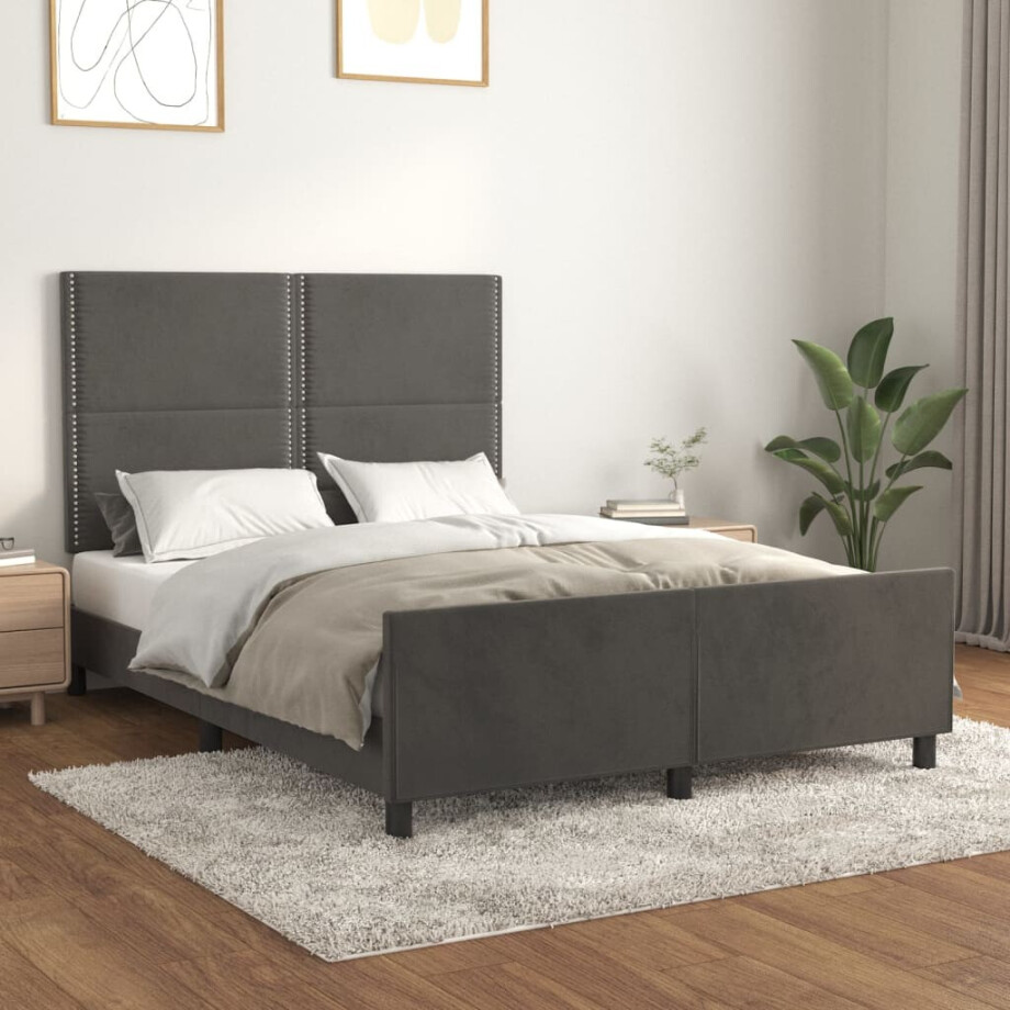 vidaXL Bedframe zonder matras 140x200 cm fluweel donkergrijs vidaXL Bedframe zonder matras 140x200 cm fluweel donkergrijs afbeelding 1