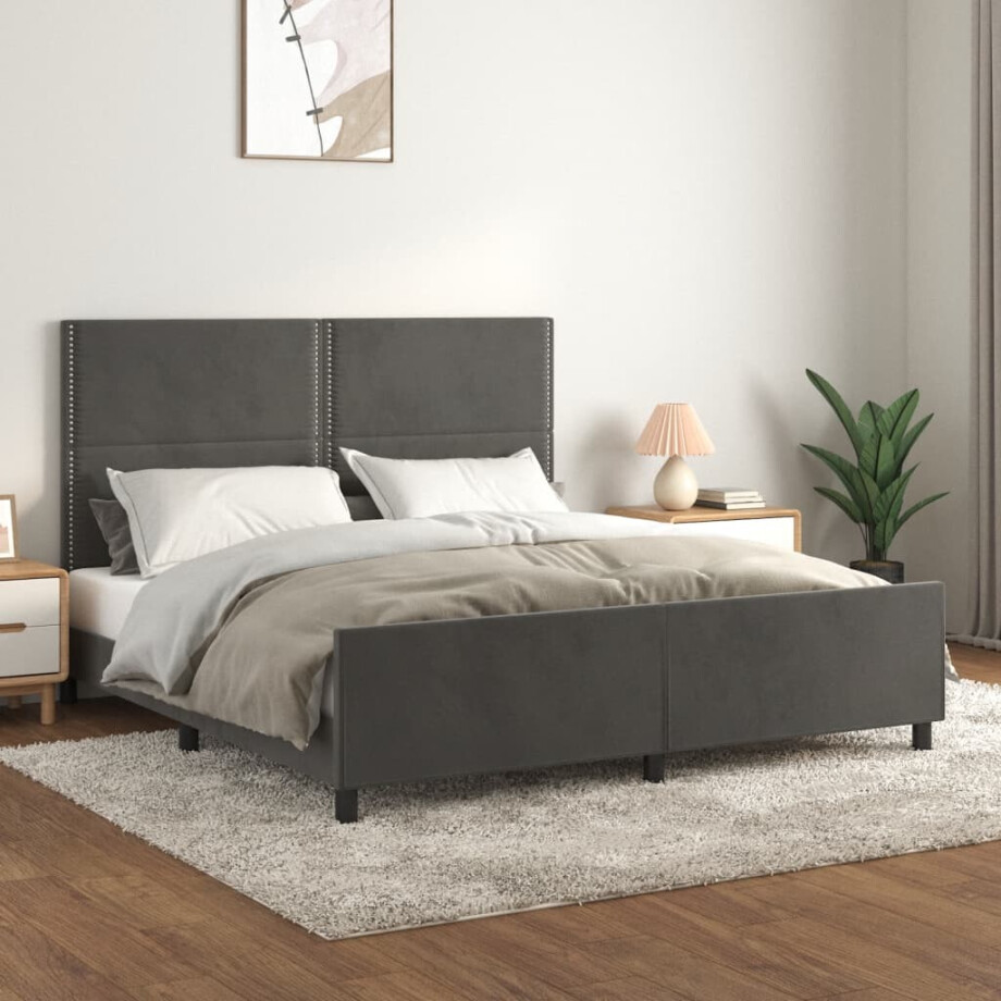 vidaXL Bedframe zonder matras 160x200 cm fluweel donkergrijs afbeelding 1