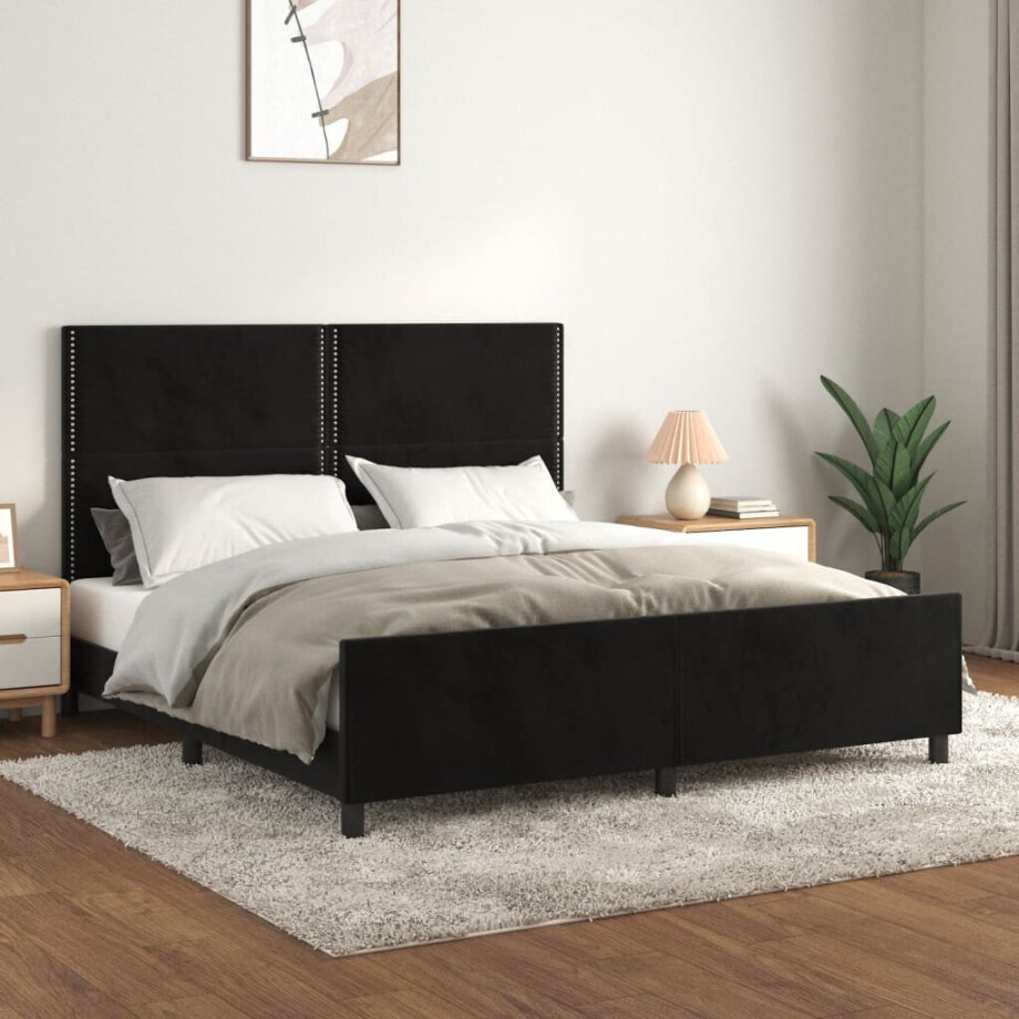 vidaXL Bedframe zonder matras 160x200 cm fluweel zwart afbeelding 1