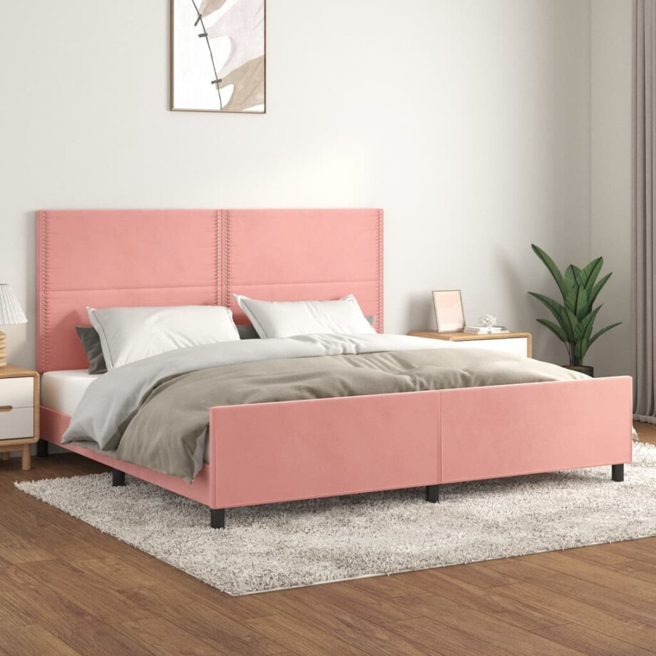 vidaXL Bedframe met hoofdeinde fluweel roze 200x200 cm afbeelding 1