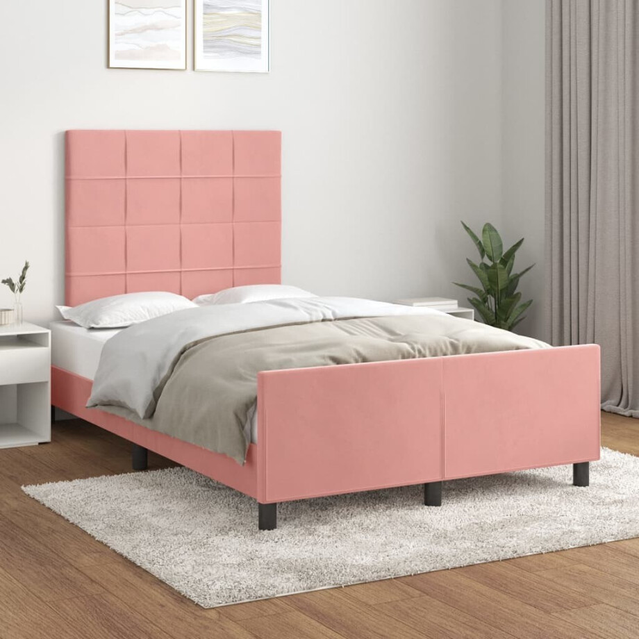 vidaXL Bedframe met hoofdeinde fluweel roze 120x200 cm afbeelding 1