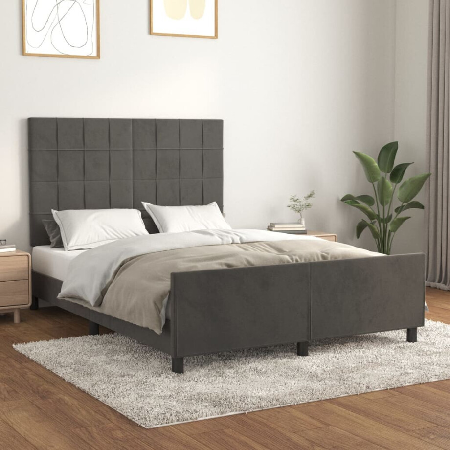 vidaXL Bedframe zonder matras 140x190 cm fluweel donkergrijs vidaXL Bedframe zonder matras 140x190 cm fluweel donkergrijs afbeelding 1