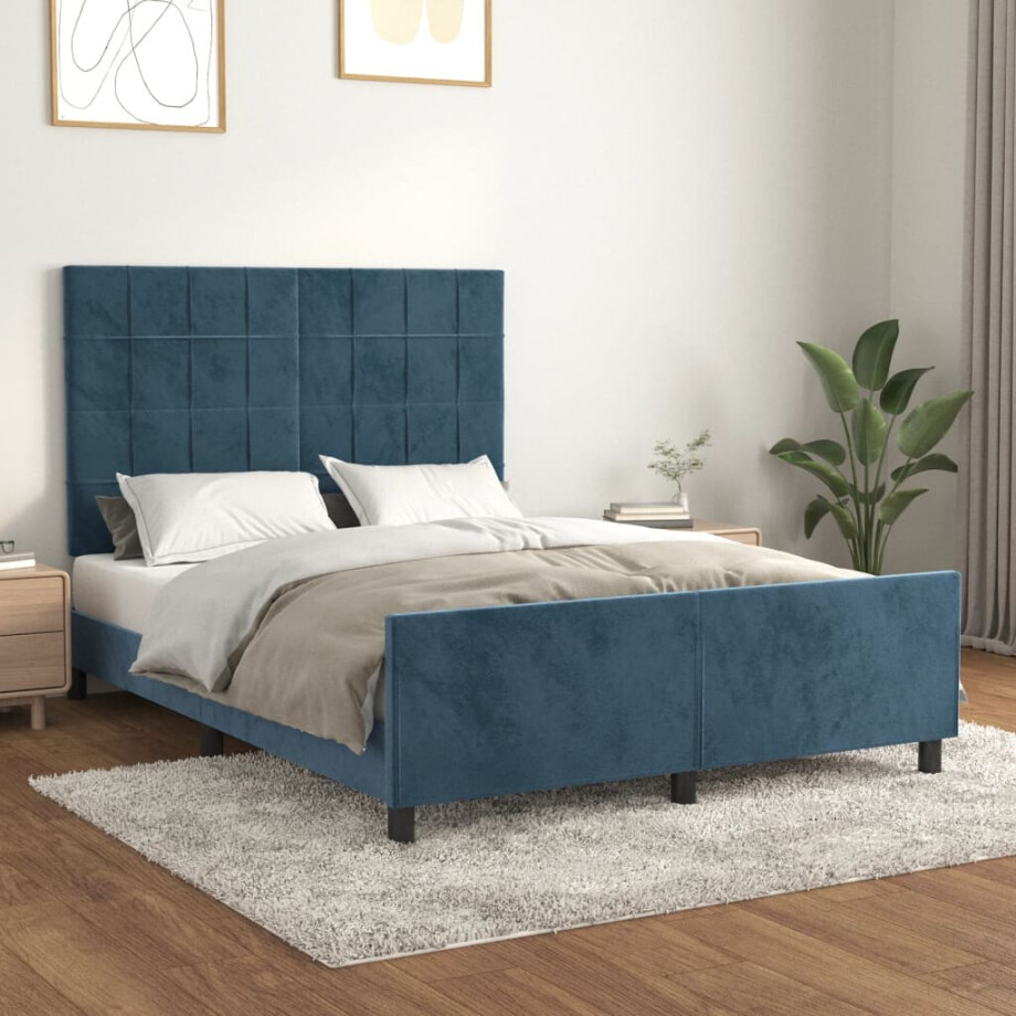 vidaXL Bedframe zonder matras 140x200 cm fluweel donkerblauw afbeelding 1