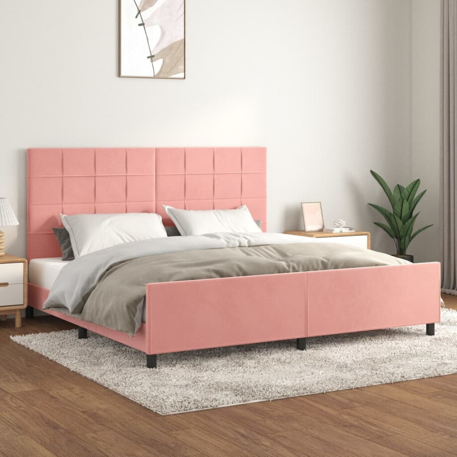 vidaXL Bedframe met hoofdeinde fluweel roze 200x200 cm afbeelding 1