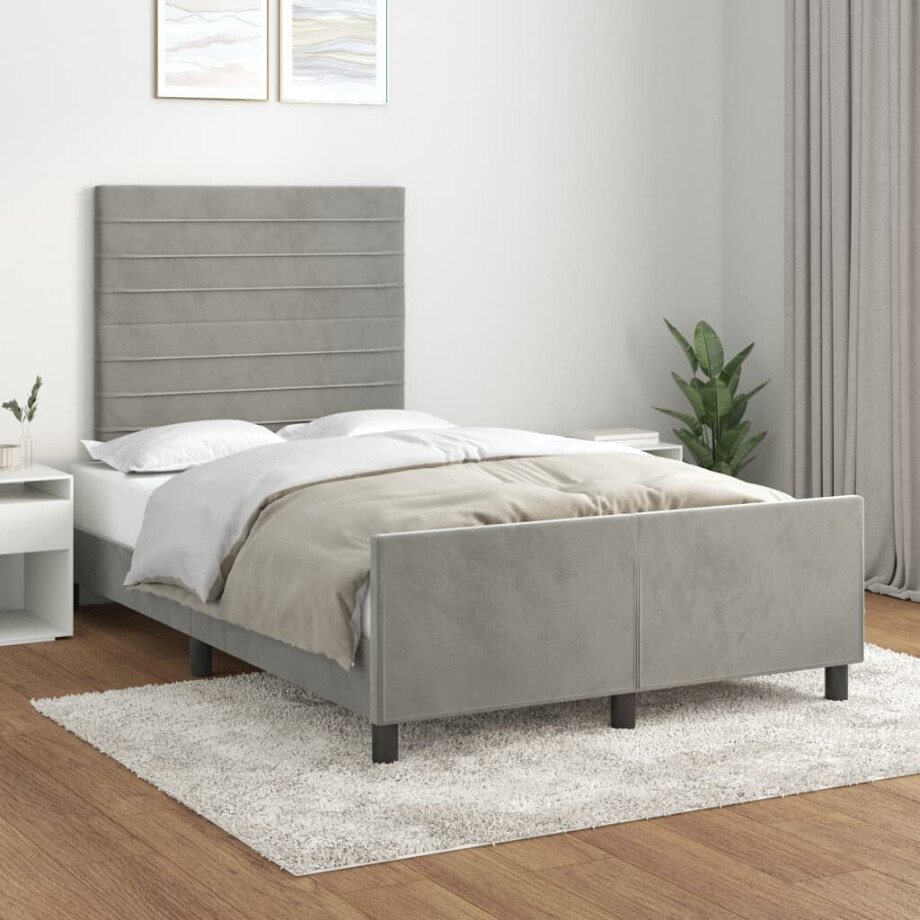 vidaXL Bedframe zonder matras 120x200 cm fluweel lichtgrijs afbeelding 1