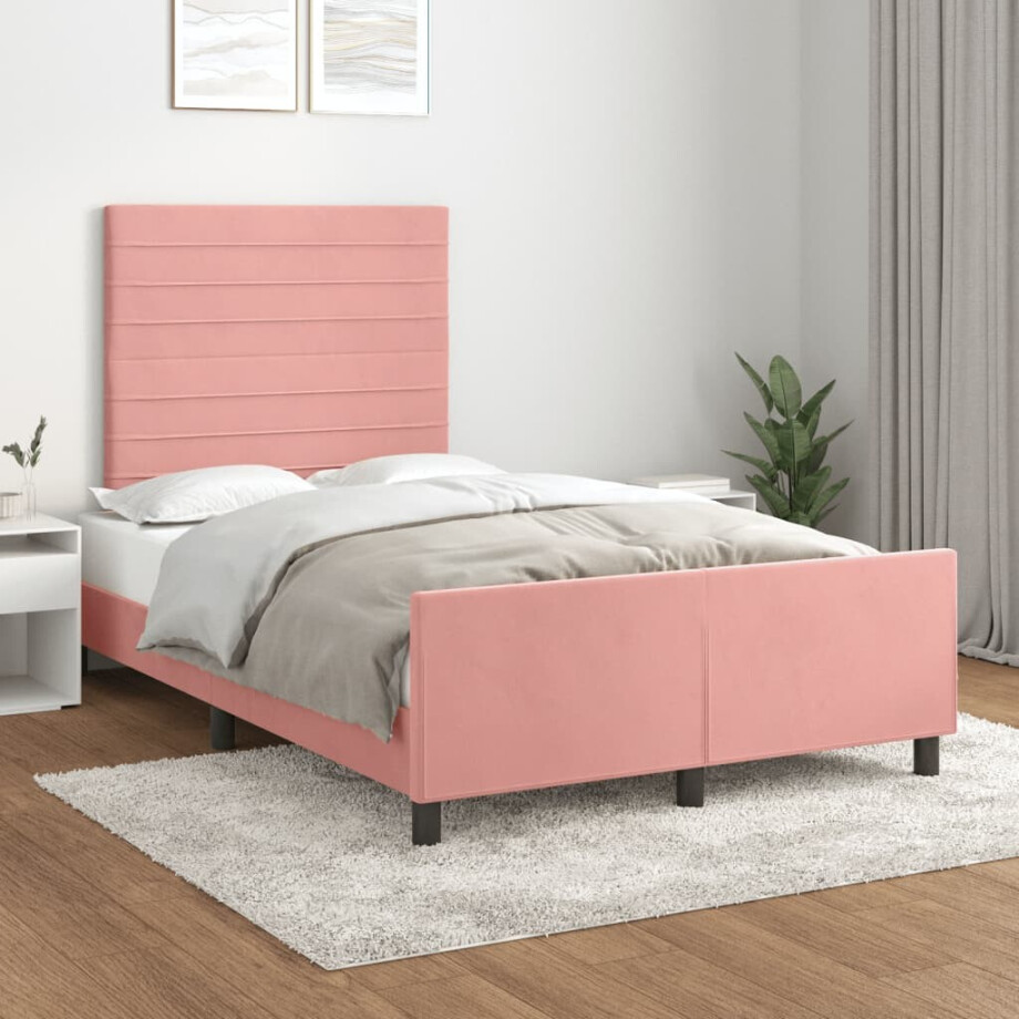 vidaXL Bedframe met hoofdeinde fluweel roze 120x200 cm afbeelding 1