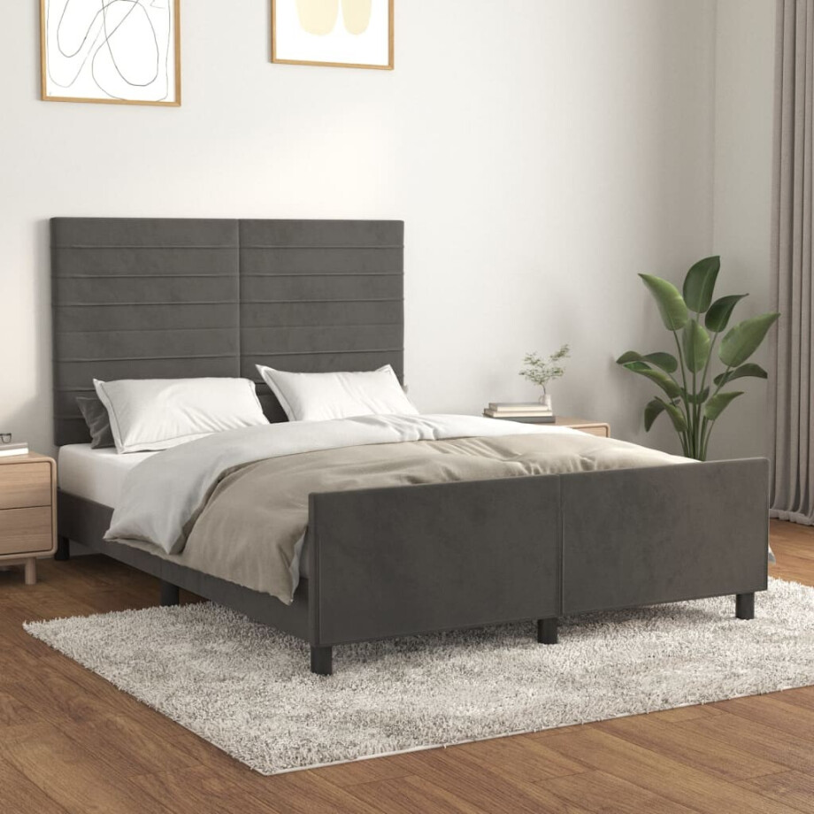 vidaXL Bedframe zonder matras 140x190 cm fluweel donkergrijs afbeelding 1