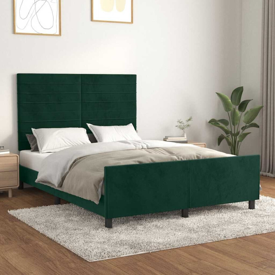vidaXL Bedframe zonder matras 140x200 cm fluweel donkergroen vidaXL Bedframe zonder matras 140x200 cm fluweel donkergroen afbeelding 1