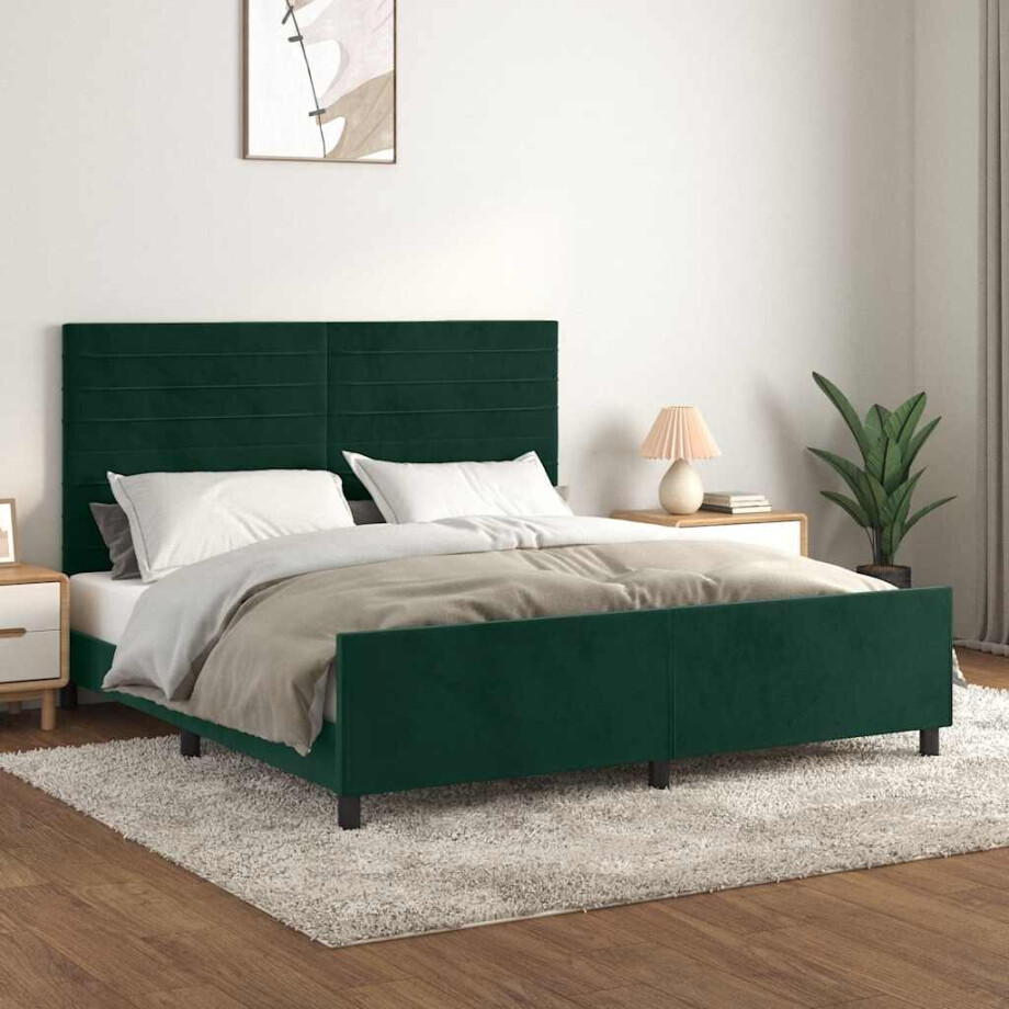 vidaXL Bedframe zonder matras 160x200 cm fluweel donkergroen afbeelding 1